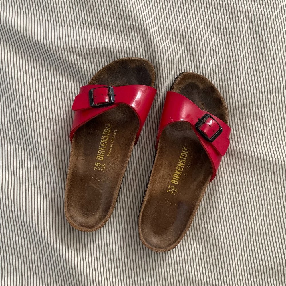 Red Patent Leather, One Strap Birkenstocks